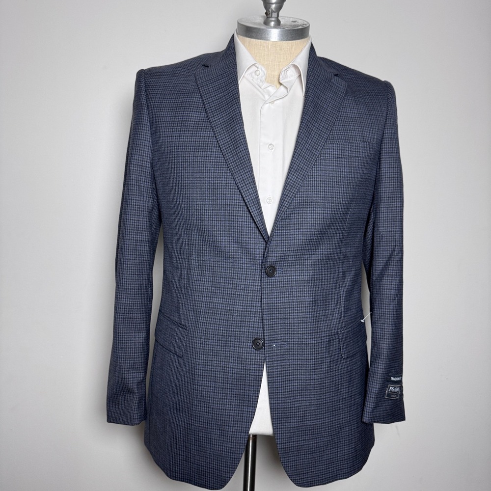 Jos. A. Bank Blazer Mens 42L Blue Houndstooth Executive Wool Traditional Fit